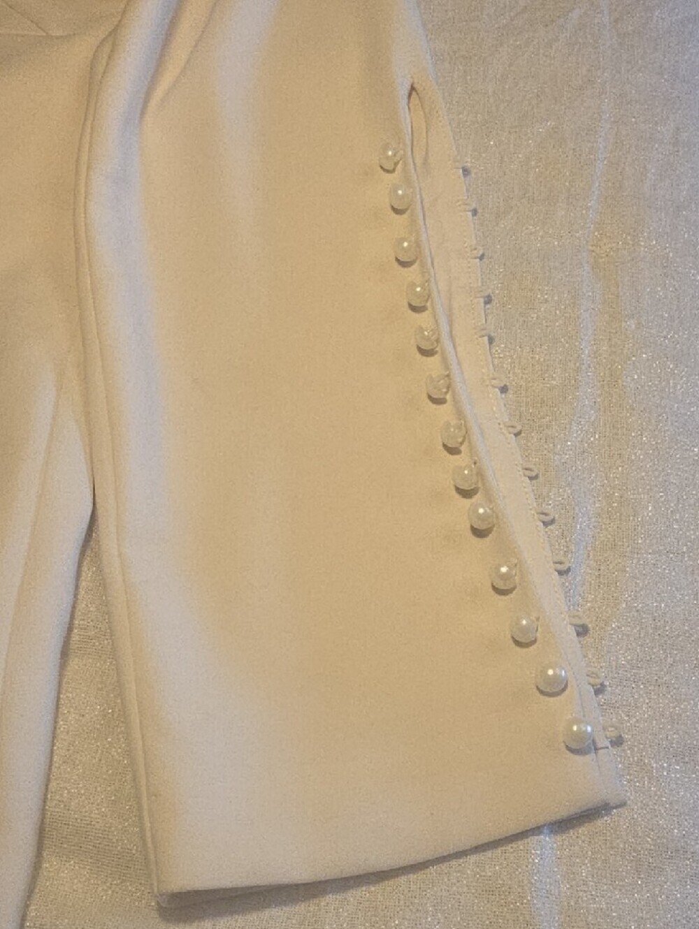 Fehaute Refined White Long-Sleeve Sheath Dress with Floral Shoulder Accent 8 - Picture 6 of 13